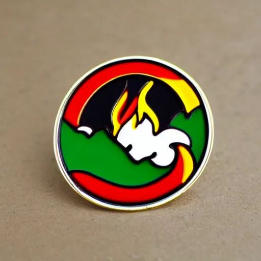 Image similar to simple yet detailed, jalapeno on fire flame circle enamel pin retro design