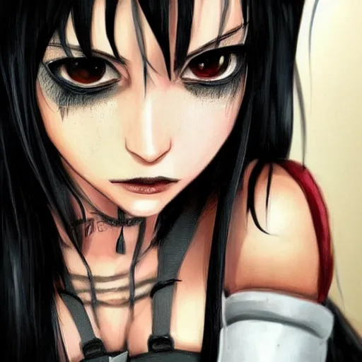 Image similar to high quality art of tifa lockhart with heavy makeup, trending on artstartion