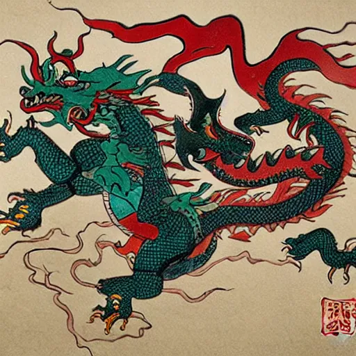 Prompt: a chinese-style dragon fighting a western-style dragon