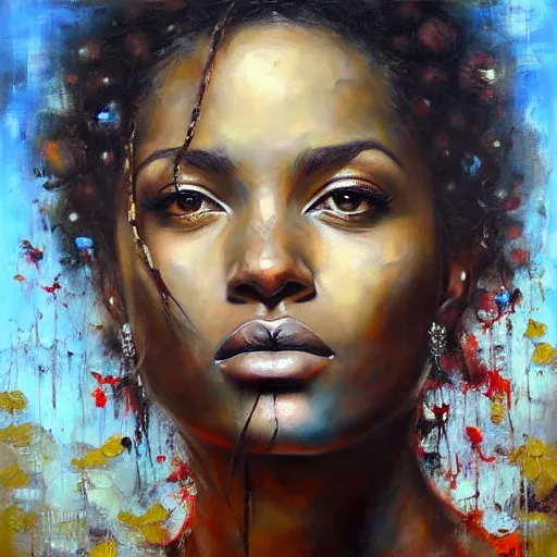 Prompt: portrait of a beautiful woman, nature elements, painting, by dimitra milan, by tim okamura.