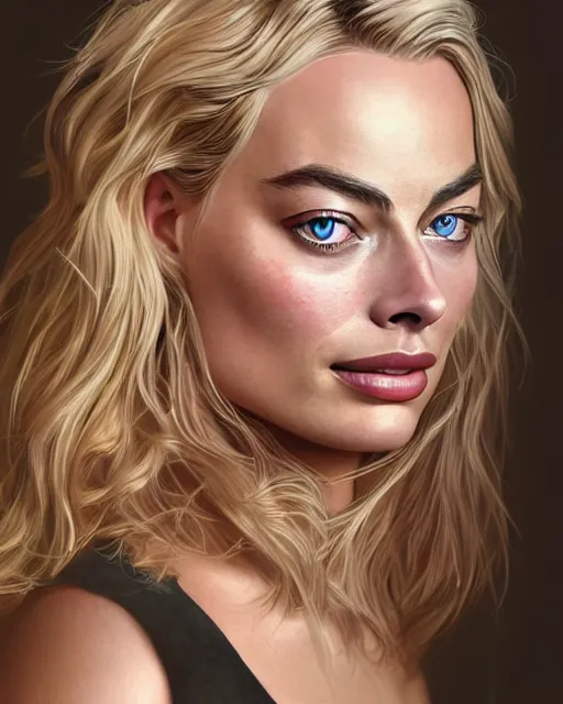 Image similar to Full view realistic portrait of actress margot robbie, detailed and realistic, soft lighting, intricate details, realistic, full view, Artstation, CGsociety