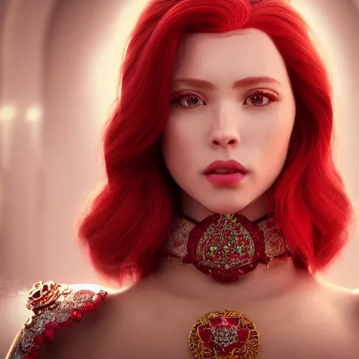 Prompt: portrait of wonderful princess of rubies with fair skin, red hair ornate 8 k gorgeous intricate detailed, accent lighting, dramatic light, octane render