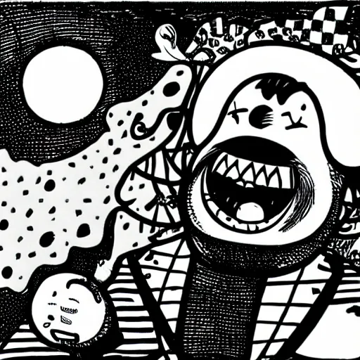 Image similar to mcbess illustration of a laughing ghost at a disco