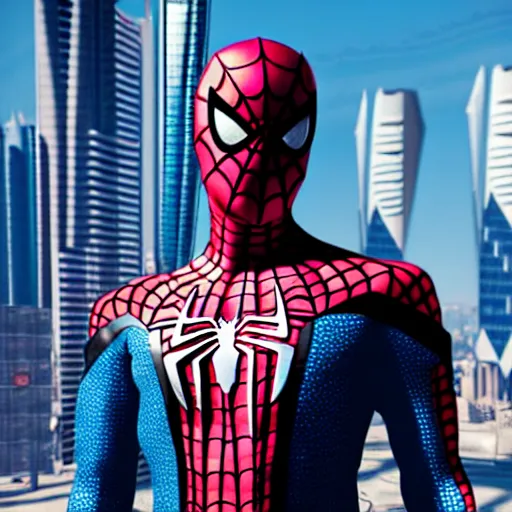 Prompt: futuristic arabic version of spiderman ps 4 suit in cyberpunk 2 0 7 7, cyberpunk style spiderman, fantasy, d & d, elegant