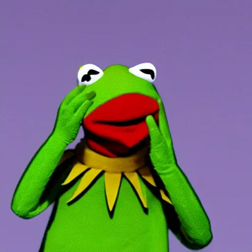 Image similar to close - up facepalm gesture performed by kermit, highly detailed,