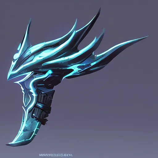 Prompt: a futuristic metallic glaive, weapon design, blizzard concept art style, chunky, fantasy, glowing lights, mechanical parts