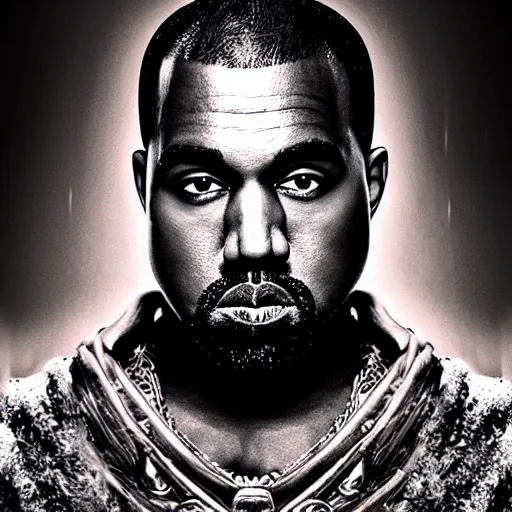 Image similar to Portrait of Kanye West as the god-emperor of mankind, amazing splashscreen artwork, splash art, natural light, elegant, intricate, fantasy, atmospheric lighting, cinematic, matte painting