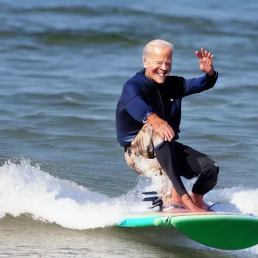 Image similar to joe biden surfing on a crocodile