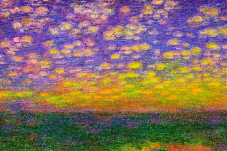 Image similar to Under a technicolor sky, in the style of Monet