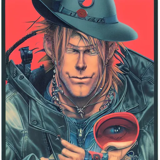 Prompt: portrait closeup of crazy terry bogard, symmetrical, cinematic colors, by yoichi hatakenaka, masamune shirow, josan gonzales and dan mumford, ayami kojima, takato yamamoto, barclay shaw, karol bak, yukito kishiro