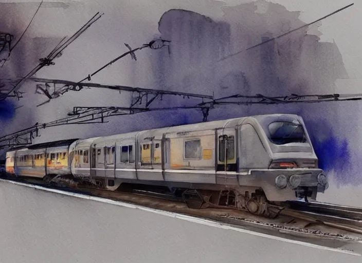 Image similar to concept art of a urban train, pinterest, artstation trending, behance, watercolor, by coby whitmore *, silver, laser light *,