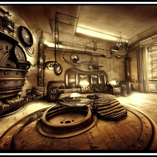 Image similar to steampunk room from year 2 4 5 5 octane render