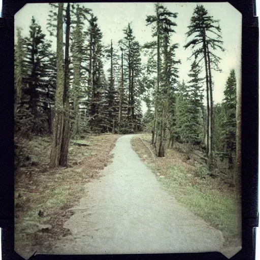 Prompt: old polaroid photo of a mountain and forest