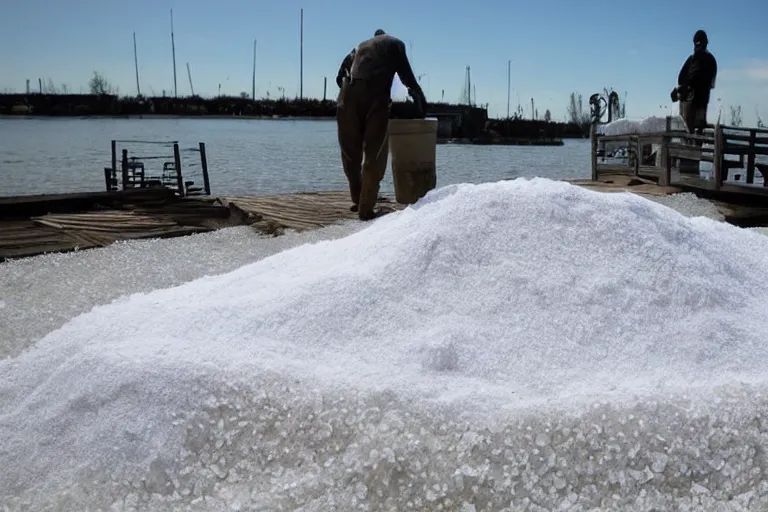 Prompt: dumping massive amount of salt into the river