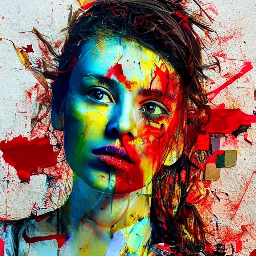 Image similar to photo of young woman by artur bordalo in style of jackson pollack