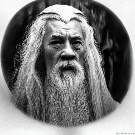 Prompt: a still from “ lord of the rings ” of a head and shoulders portrait of master tang as gandalf, photo by phil noto