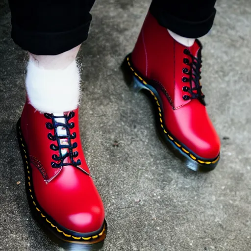 Image similar to An albinos vampire wearing Dr. Martens shoes