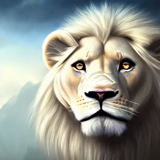 Prompt: a beautfiul aesthetic commission portrait of a anthro albino lion looking at the sky worried,attractive beautiful face,detailes face,expression,natural lighting,fantasy art,deviantart,artstation,character design by charles bowater,ross tran,4k,photorealistic,highly realistic,unreal emgine 5