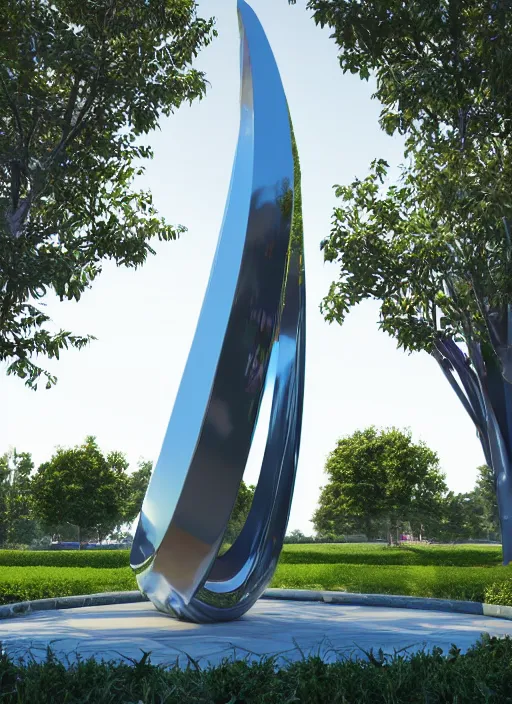 Prompt: highly detailed realistic architecture 3 d render of a huge high futuristic iridescent metallic stele sculpture in zaha hadid style standing in city park, archdaily, made in unreal engine 4 octane render