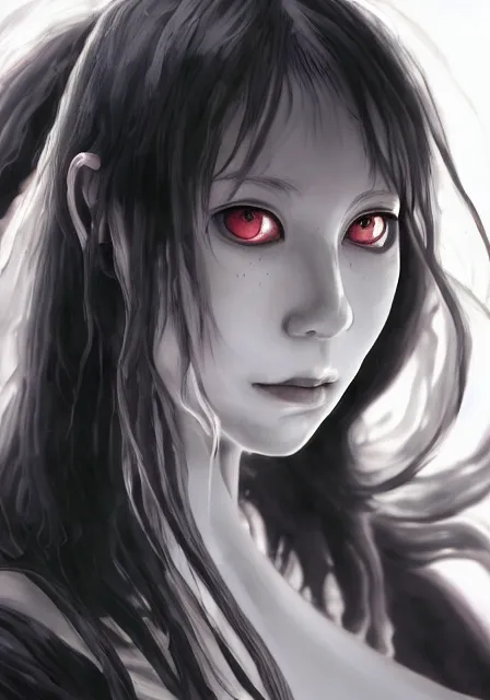 Image similar to beautiful portrait of a slime woman's face by aramaki shinji, amano yoshitaka, junji ito, tsutomu nihei, lilia alvarado, 8 k, hd