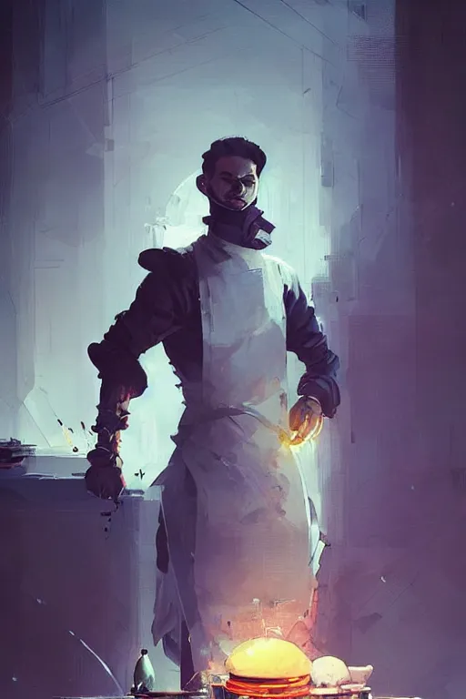 Prompt: a male french chef, culinarypunk futuristic. decorated with culinary magic by league of legends ismail inceoglu dragan bibin rossdraws peter mohrbacher. sharp focus, smooth, symmetry