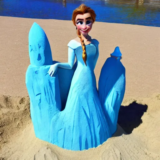 Prompt: a sand sculpture a frozen 2 character