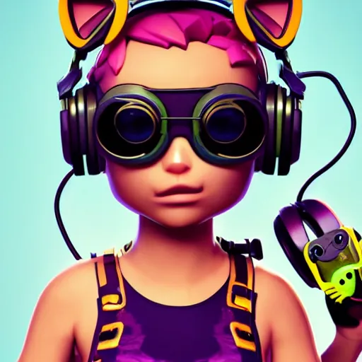 Image similar to !dream fortnite poster of chibi kittens wearing cyberpunk headphones and shades, stylized, anime, art by takeshi murakami, pixar renderman