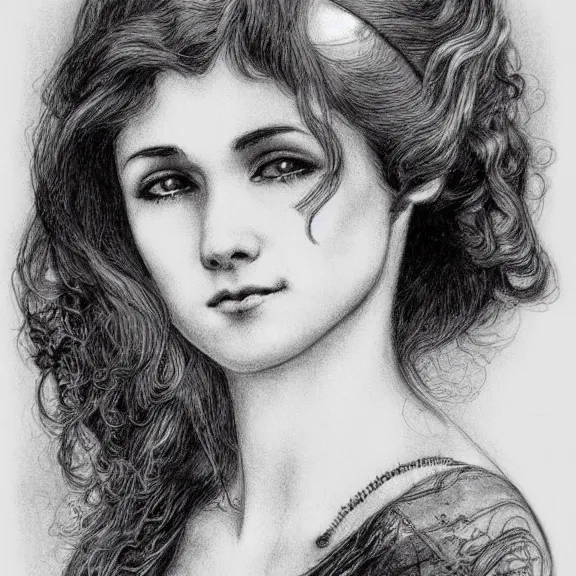 Image similar to a highly detailed portrait in the style of charles dana gibson and in the style of luis royo.