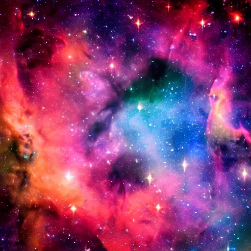 Image similar to A space probe against a nebula background, Hubble image, iridescent colours
