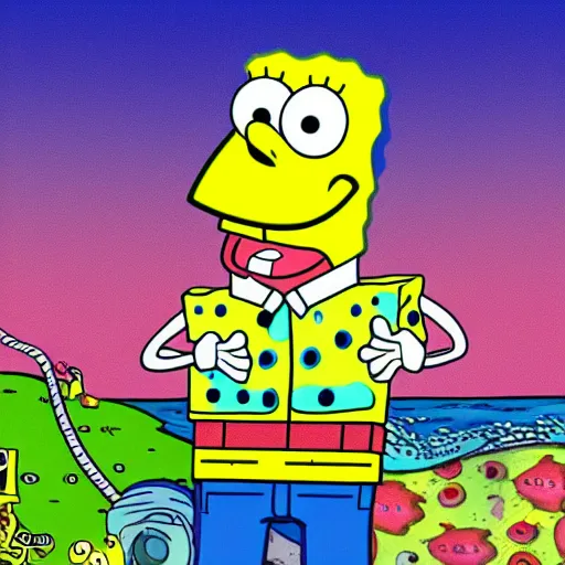 Prompt: SpongeBob if he was an average person from Florida as drawn by Stephen Hillenburg