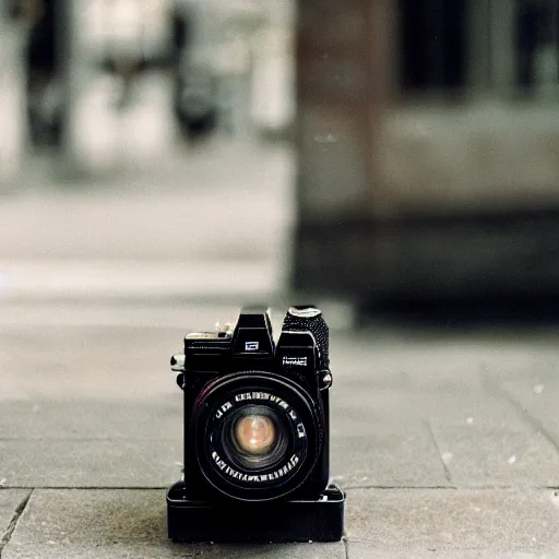 Image similar to 4x5 styled street photography, interesting setting and composition, 35mm lens, pastel colours, grainy, bokeh, depth of field, dreamy, rule of thirds