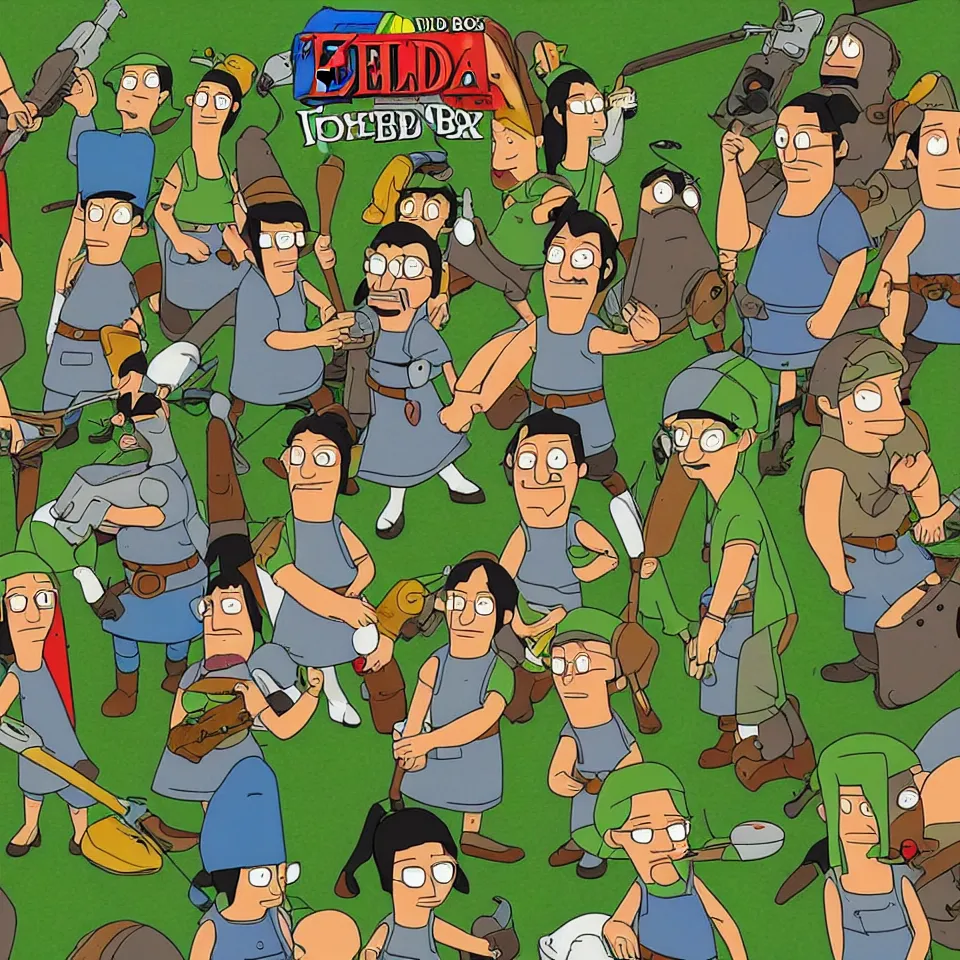 Image similar to bobs burgers in the video game zelda ocarina of time, n 6 4 graphics