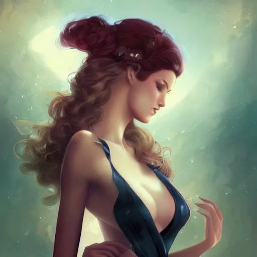 Image similar to a pinup by charlie bowater and anna dittmann and olivia de berardinis.