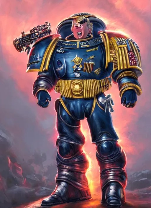 Image similar to donald trump is a space marine, disney style, hyper detailed, digital art, trending in artstation, cinematic lighting, studio quality, smooth render, unreal engine 5 rendered, octane rendered