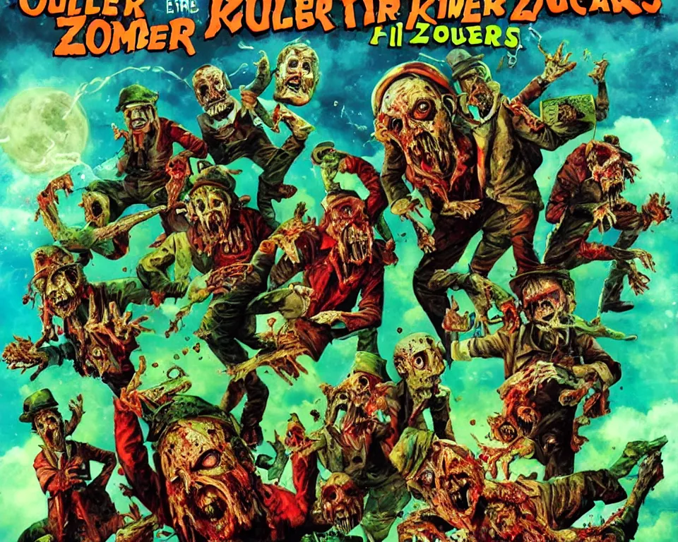 Image similar to a horror movie poster for Killer Zombies Leprechauns From Outer Space