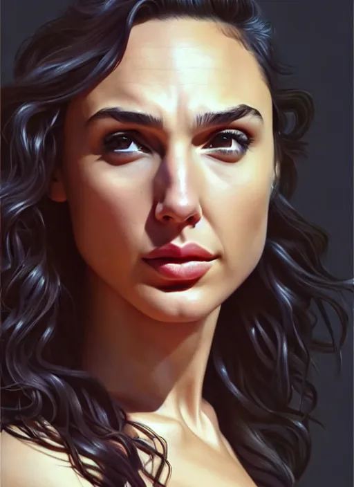 Image similar to photo of gal gadot in the style of stefan kostic, realistic, professionally, professionally color graded, half body shot, sharp focus, 8 k high definition, insanely detailed, intricate, elegant, art by stanley lau and artgerm