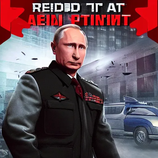 Image similar to vladimir putin in red alert 3 poster