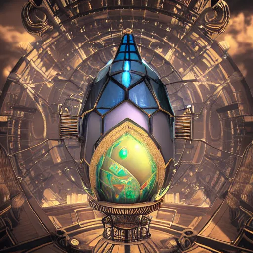 Image similar to streampunk city in a gigantic faberge egg, sky, steampunk, fantasy art, unreal engine,