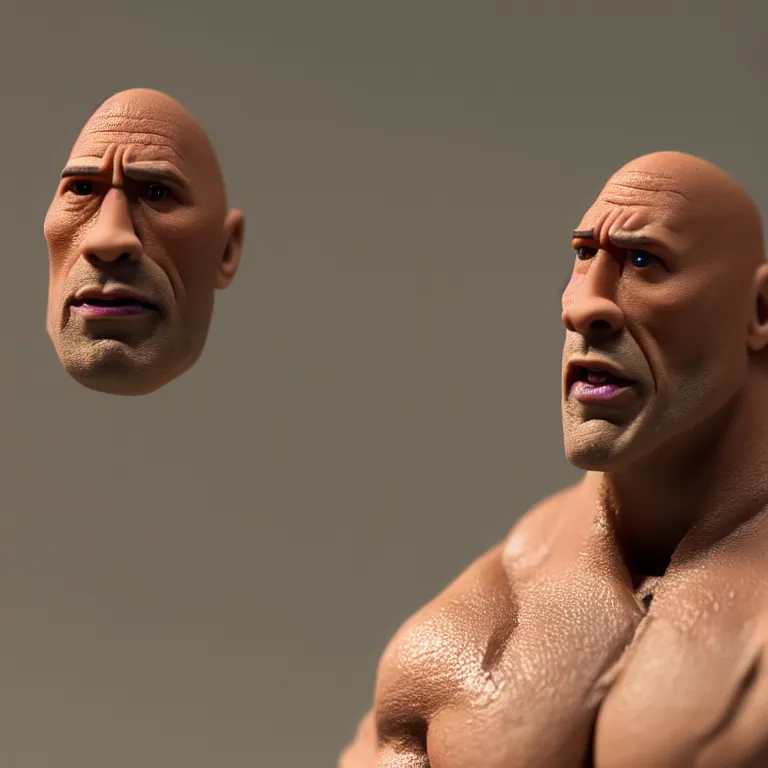 Prompt: a cinematic film still of a claymation stop motion film starring dwayne the rock johnson, shallow depth of field, 8 0 mm, f 1. 8
