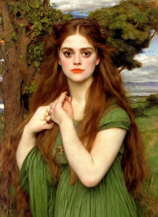 Image similar to a beautiful painting of young alicia silverstone by John Everett Millais and Dante Gabriel Rossetti and John Collier and john william waterhouse, pre-raphaelite, detailed, trending on artstation, hd, masterpiece