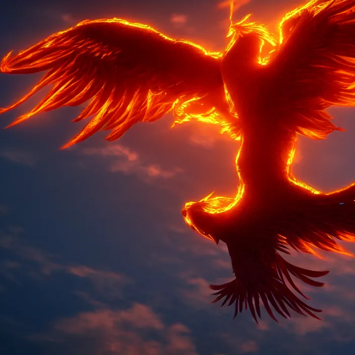 Image similar to phoenix rising, rebirth, high - quality, ultra detailed, cinematic lighting, 8 k, cgi
