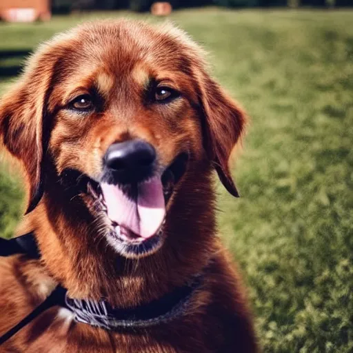 Prompt: smiling dog waving at the camera