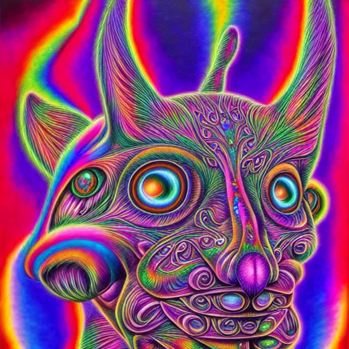 Image similar to psychedelic fursuiters, by alex grey, intricate details, artstation, furry, beautiful