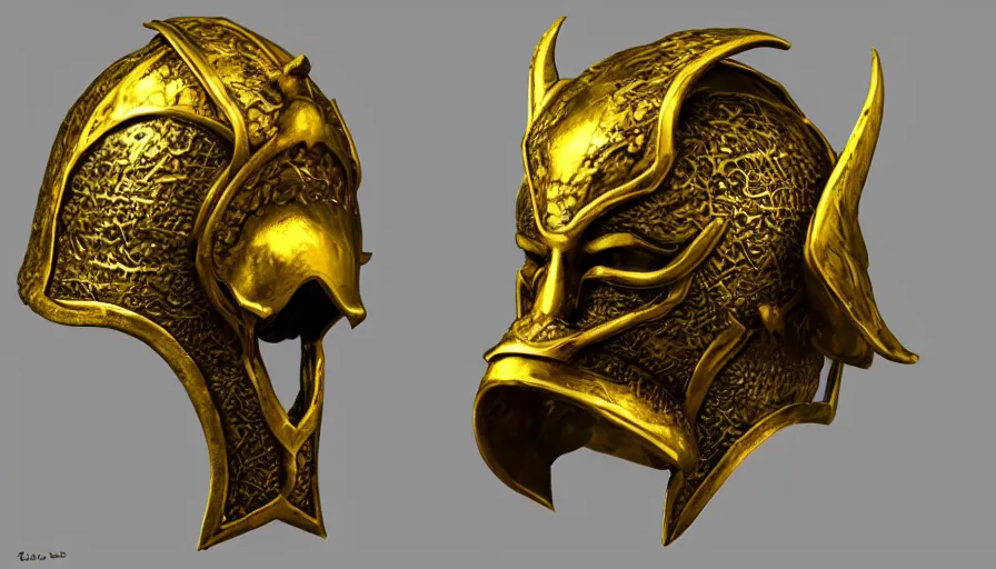 Prompt: viking amulet made from gold, dragon helmet, photorealistic render