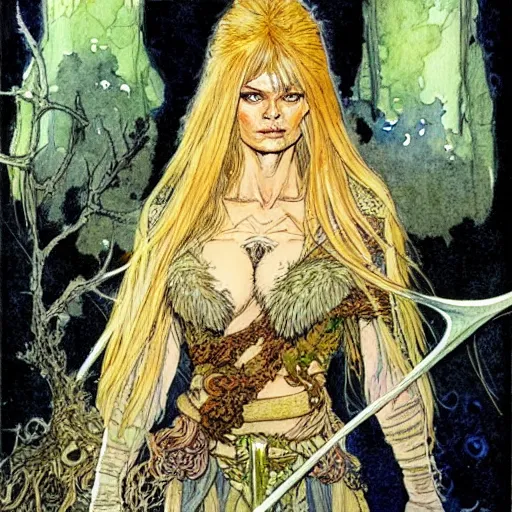 Image similar to a realistic and atmospheric watercolour fantasy character concept art portrait of brigitte bardot as a druidic warrior wizard looking at the camera with an intelligent gaze by rebecca guay, michael kaluta, charles vess and jean moebius giraud