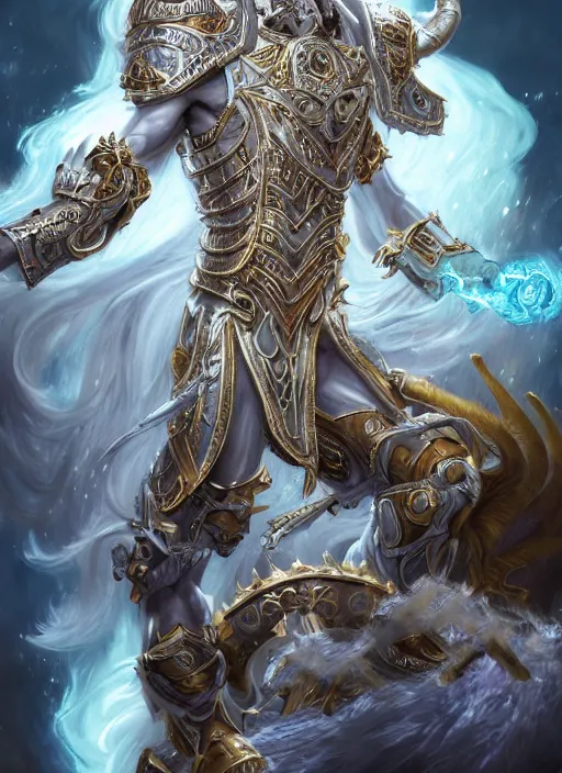 Prompt: anthropomorphized white lion paladin casting magic bright light spell, smiling, casting spell, concept art, insanely detailed and intricate, hypermaximalist, elegant, ornate, hyper realistic, super detailed, art deco, cinematic, trending on artstation, magic the gathering artwork