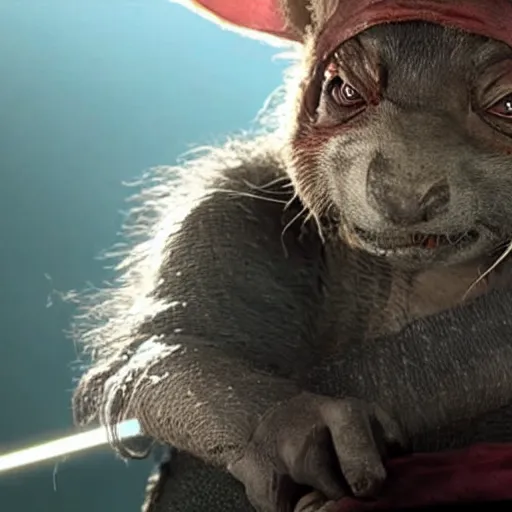 Image similar to a film still of master splinter during his training to become a jedi realistic, detailed