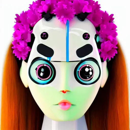 Prompt: female futuristic cartoon robot face with flower antennas