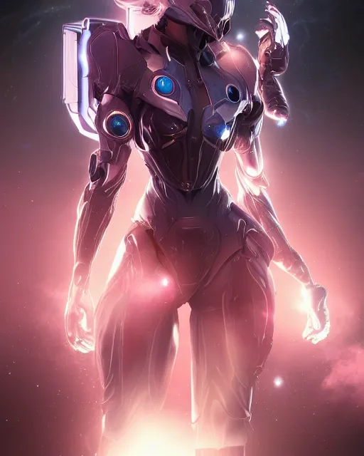 Image similar to perfect android girl on a mothership, warframe armor, beautiful face, scifi, futuristic, galaxy, nebula, raytracing, dreamy, long white hair, blue cyborg eyes, sharp focus, cinematic lighting, highly detailed, artstation, divine, by gauthier leblanc, kazuya takahashi, huifeng huang