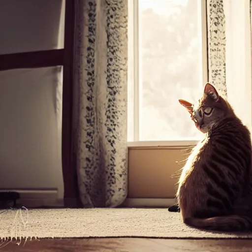 Prompt: a cat reading a book, in the living room, the studio is illuminated, no distorsion, sharp focus